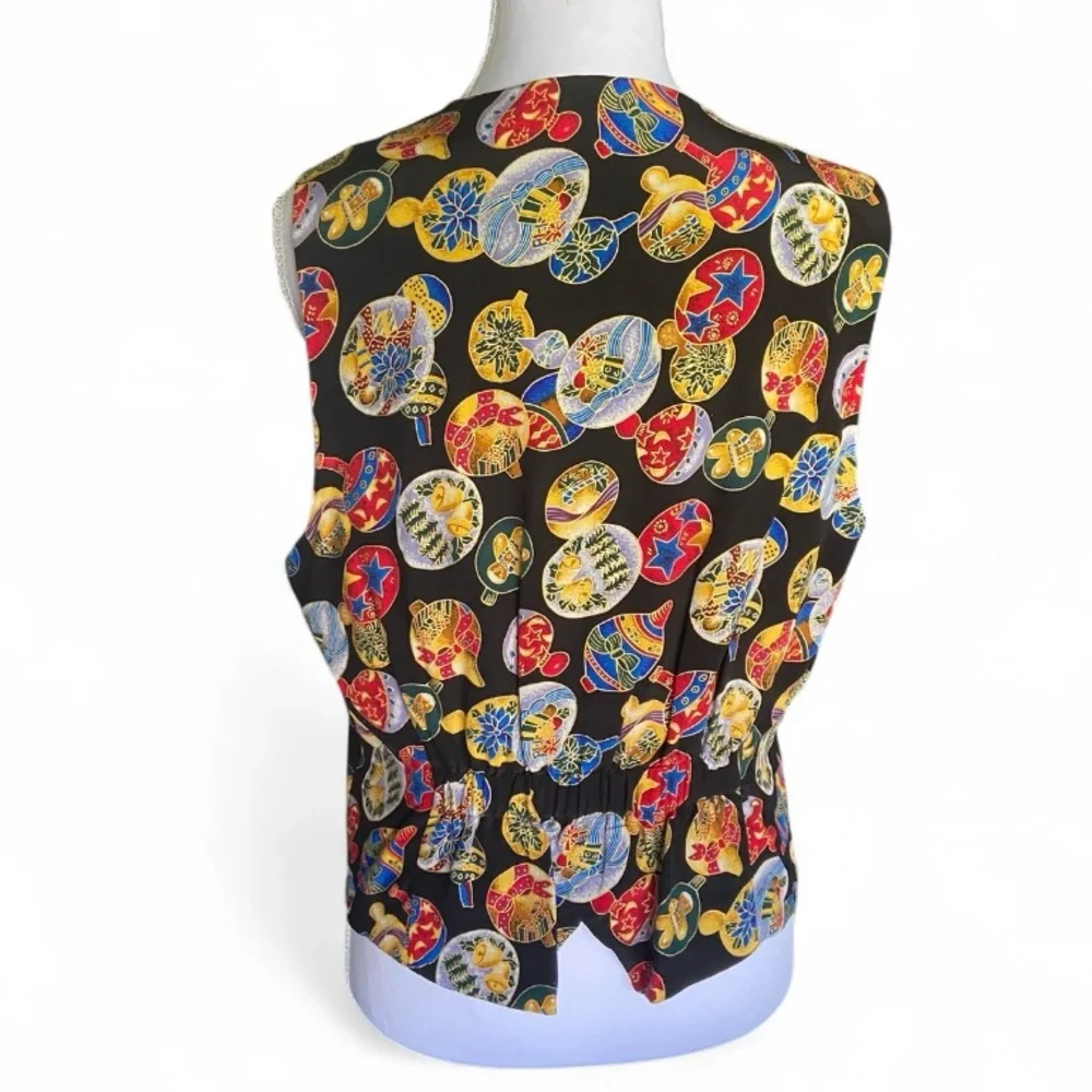 Vintage Casual Corner Festive Ornament‎ Button Up Silk Vest Size M
